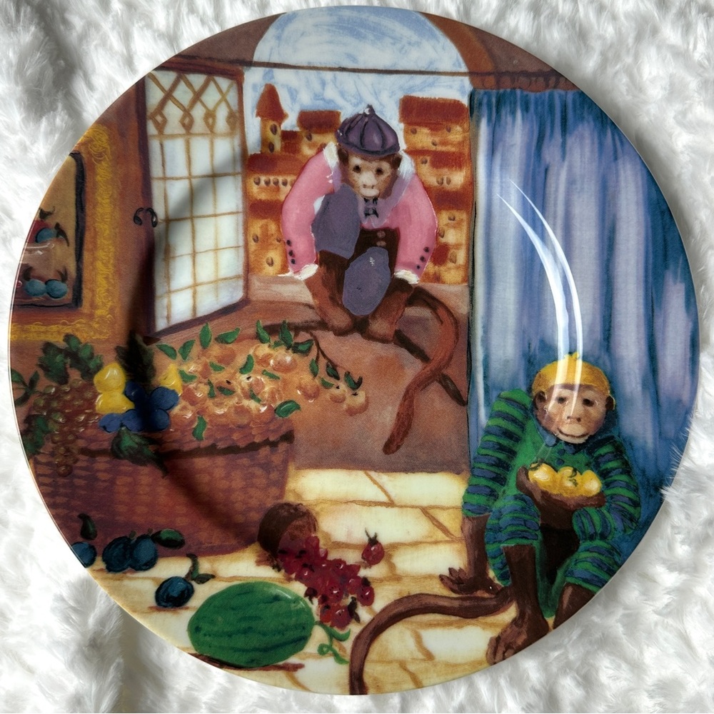 Vintage Liz Ross The Monkey And The Peddler “Mischief” Dinner Plate